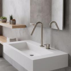 Waterevolution Flow 2-huls håndvaskarmatur fuldstændig rustfrit stål med lille V 120mm tud T1121VIE