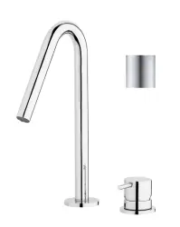 Waterevolution Flow 2-huls håndvaskarmatur fuldstændig rustfrit stål med lille V 120mm tud T1121VIE