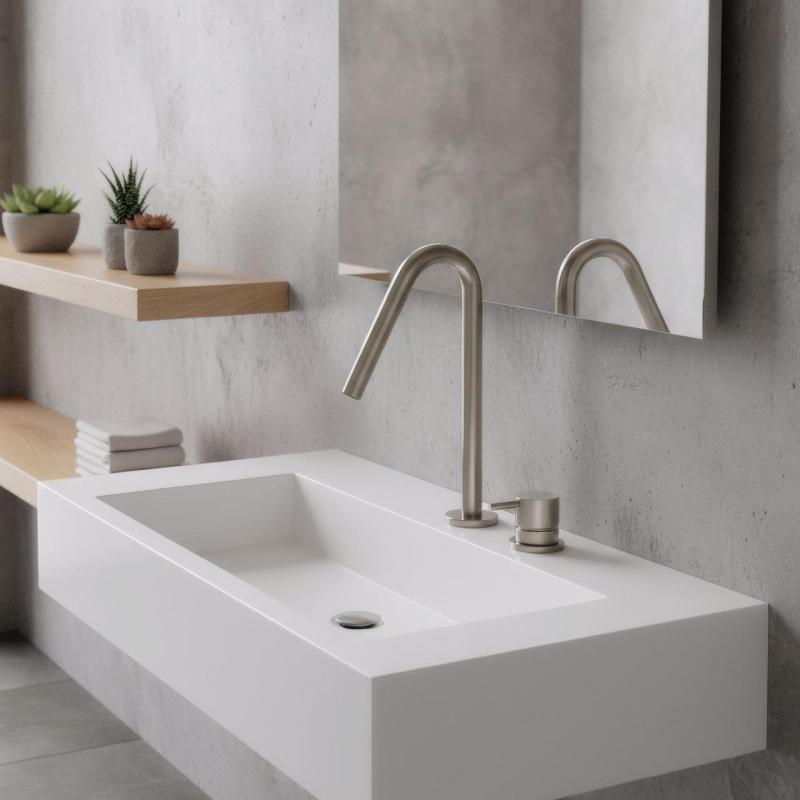 Waterevolution Flow 2-huls håndvaskarmatur fuldstændig rustfrit stål med lille V 120mm tud T1121VIE