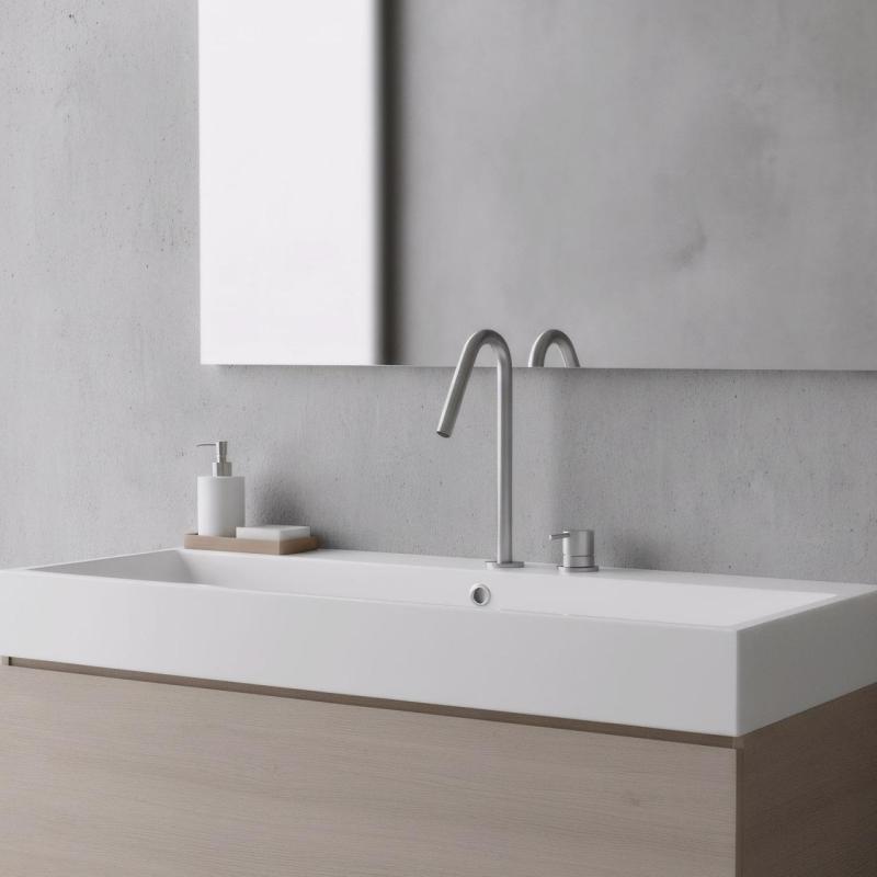 Waterrevolution Flow 2-huls håndvaskarmatur i rustfrit stål med høj 120mm tud T1122VIE