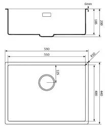 Lorreine sort kvarts køkkenvask 55x40cm undermonteret planmontering sort med kobber bundprop 1208954022