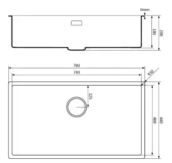 Lorreine sort kvarts stor vask 74x40cm undermonteret planmonteret sort med kobber kurveventil 1208954023
