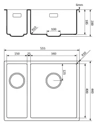 Lorreine sort kvarts 1,5 halvanden vask 1534cm undermonteret planmonteret sort med kobber si 1208954024
