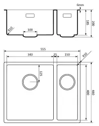 Lorreine sort kvarts 1,5 halvanden vask 3415 cm undermonteret planmontering sort med kobber kurveprop 1208954025