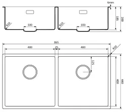 Lorreine sort kvart dobbeltvask 4040cm undermontering fladmontering sort med kobber kurveprop 1208954027