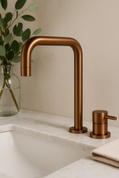 Waterevolution Flow 2-huls håndvaskarmatur PVD Børstet Kobber T112HCPE