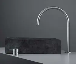 Waterevolution Flow 2-huls håndvaskarmatur i fuldt rustfrit stål med høj U 200mm tud T1122UIE