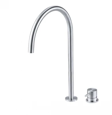 Waterevolution Flow 2-huls håndvaskarmatur, helt i rustfrit stål med høj U 200 mm udløb T1122UIE