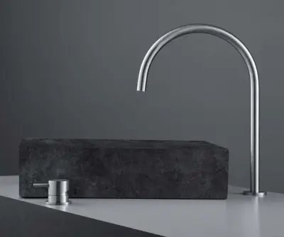 Waterevolution Flow 2-huls håndvaskarmatur, helt i rustfrit stål med høj U 200 mm udløb T1122UIE