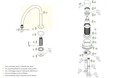 Waterevolution Flow 2-huls håndvaskarmatur, helt i rustfrit stål med høj U 200 mm udløb T1122UIE