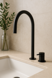 Waterevolution Flow 2-huls håndvaskarmatur sort med høj U 200 mm udløb T1122UPR