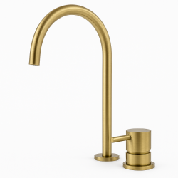 Waterevolution Flow 2-huls håndvaskarmatur børstet messing med høj U 200mm tud T1122ULE