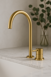 Waterevolution Flow 2-huls håndvaskarmatur børstet messing med høj U 200mm tud T1122ULE