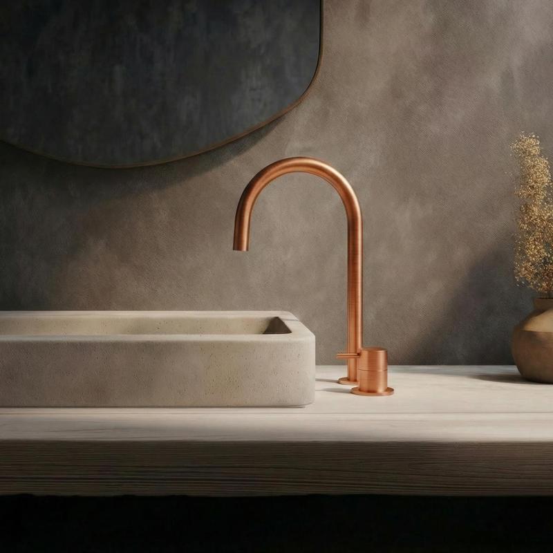 Waterevolution Flow 2-hole basin mixer PVD brushed copper with high U 200mm spout T1122UCPE