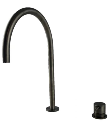 Waterevolution Flow 2-huls håndvaskarmatur PVD Gun Metal med høj U 200 mm udløb T1122UGME