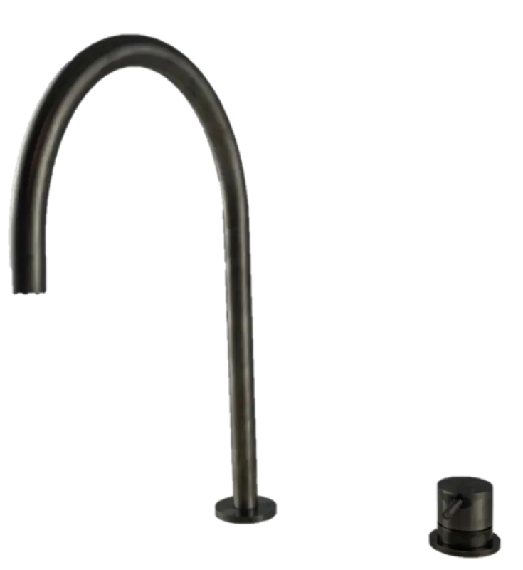 Waterevolution Flow 2-huls håndvaskarmatur PVD Gun Metal med høj U 200 mm udløb T1122UGME