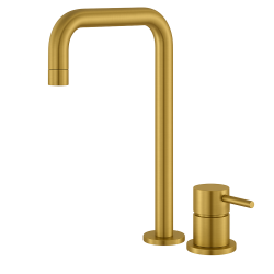 Waterevolution Flow 2-huls håndvaskarmatur Høj tud 222 børstet messing T122HLE