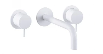 Waterevolution Flow 3-huls indbygget håndvaskarmatur, mat hvid med udløb 10 cm T1163FBR-10