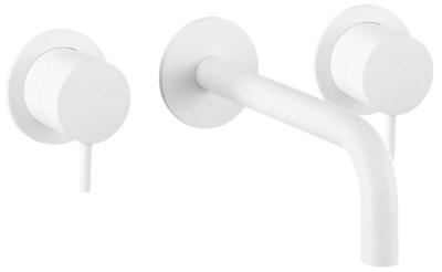 Waterevolution Flow 3-huls indbygget håndvaskarmatur, mat hvid med udløb 10 cm T1163FBR-10