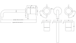 Waterevolution Flow 3-huls indbygget håndvaskarmatur Fuldstændig rustfrit stål med tud 10 cm T1163FIE-10