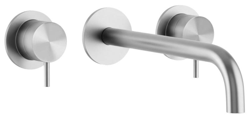 Waterevolution Flow 3-huls indbygget håndvaskarmatur, helt i rustfrit stål med udløb 15 cm T1163FIE-15