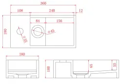 Solid-S Vandfontæne i solid surface, mat sort, B36xD18xH10 cm, med dæksel, venstre model med vandhanehul, 1208954158