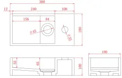 Solid-S Vandfontæne i solid surface, mat sort, B36xD18xH10 cm, med dæksel, model til højre med vandudløbshul, 1208954163