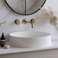 Waterevolution Flow 3-huls indbygget håndvaskarmatur i børstet messing med udløb 15 cm T1163FLE-15