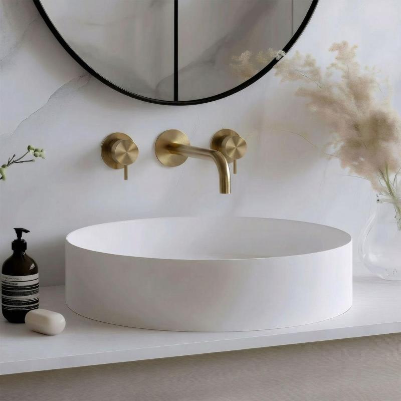 Waterevolution Flow 3-Hole Under-Counter Sink Faucet, Brushed Brass, 15 cm Spout T1163FLE-15