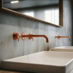 Waterevolution Flow 3-huls indbygget håndvaskarmatur PVD kobber med udløb 21 cm T1163FCPE-21