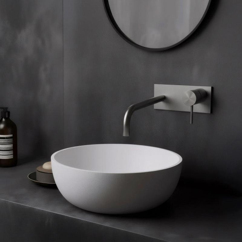 Waterevolution Flow indbygget håndvaskarmatur med dækplade, helt i rustfrit stål, med udløb 21 cm T1161BIE-21