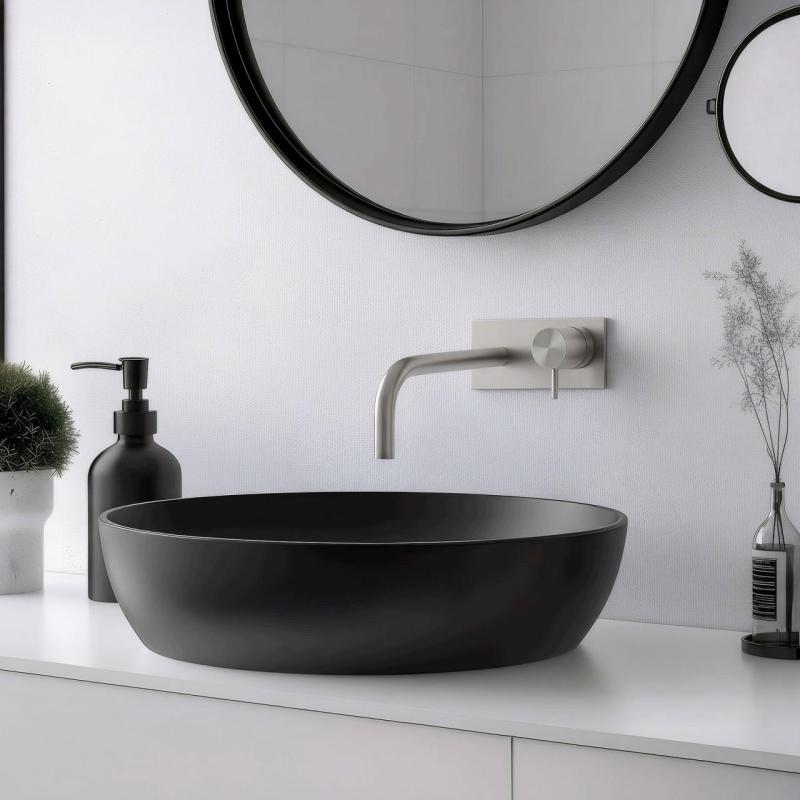 Waterevolution Flow indbygget håndvaskarmatur med dækplade, helt i rustfrit stål, med udløb 15 cm T1161BIE-15