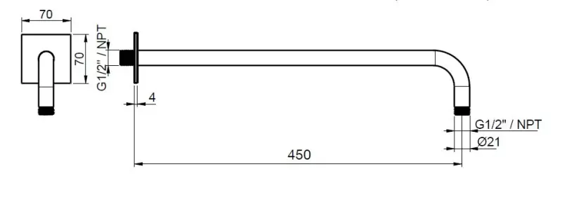 SB Square 316 vægmonteret brusearm rund 35 cm med firkantet roset solid børstet 316 rustfrit stål