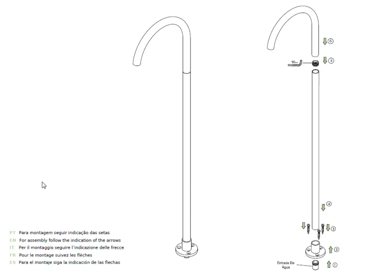 Waterevolution Flow fritstående håndvaskarmatur tud Børstet Messing T1677LE
