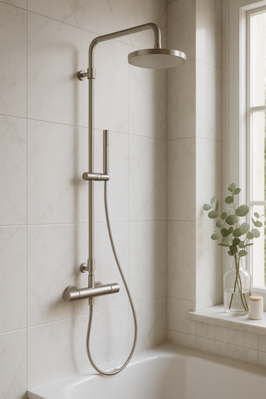 Waterevolution Flow bruserkombination med termostat og regnbruser fuldstændig i rustfrit stål T141TIE