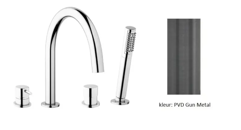 Waterevolution Flow 4-huls badekran til badekarmontage fuldt PVD Gun Metal T138GME