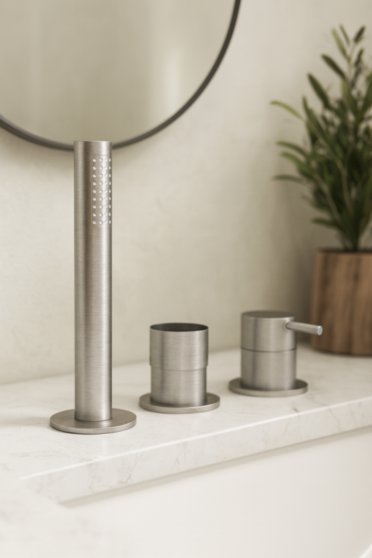 Waterevolution Flow 3-huls Badarmatur til Badekarkantmontering RVS T138SBIE