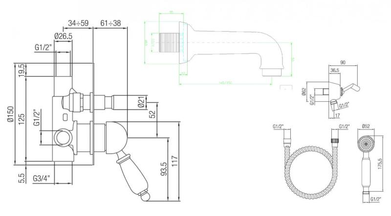PB nostalgisk indbygget badsæt krom