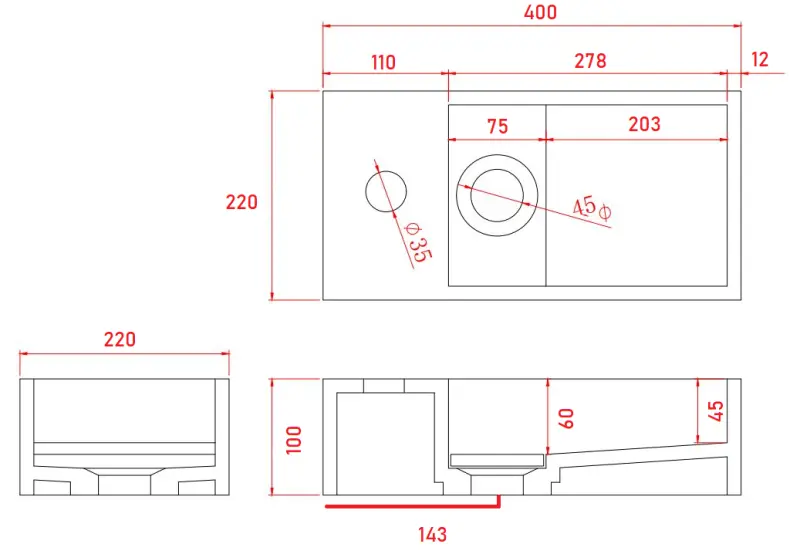 Solid-S Marble solid surface håndvask B40xD22xH10cm marmor mat sort venstre med hanehul 1208954633