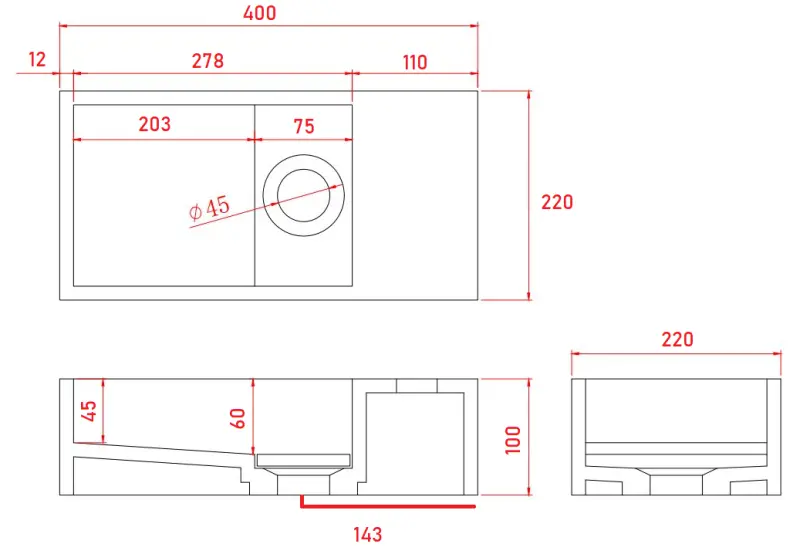 Solid-S Marble solid surface håndvask B40xD22xH10cm marmor mat sort højre uden hanehul 1208954635