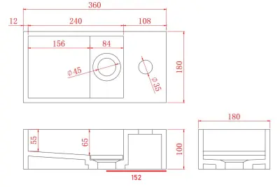 Solid-S Marble solid surface fonteinvask B36xD18xH10cm marmor mat sort højre med hanehul 1208954638
