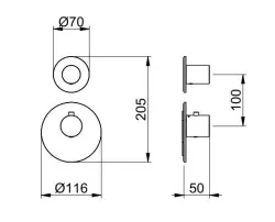 SB 316 AESTHETICS Rund indbygget termostatbatteri med 2 udgange / stop-omskifterventil PVD børstet guld 1208954908