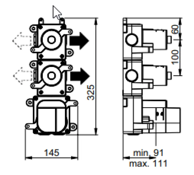SB 316 ÆSTETIK Rund Indbygget termostatventil med 2 udgange / 2 x stopventil PVD gunmetal børstet 1208954945