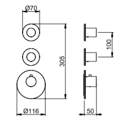 SB AESTHETICS Rund Indbygget termostatarmatur med 2 udgange / 2 x stopventil krom 1208954946
