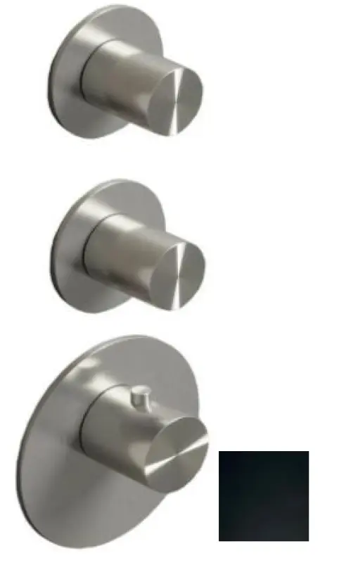 SB AESTHETICS Rund Indbygningstermostatventil med 2 udgange / 2 x stopventil mat sort 1208954947