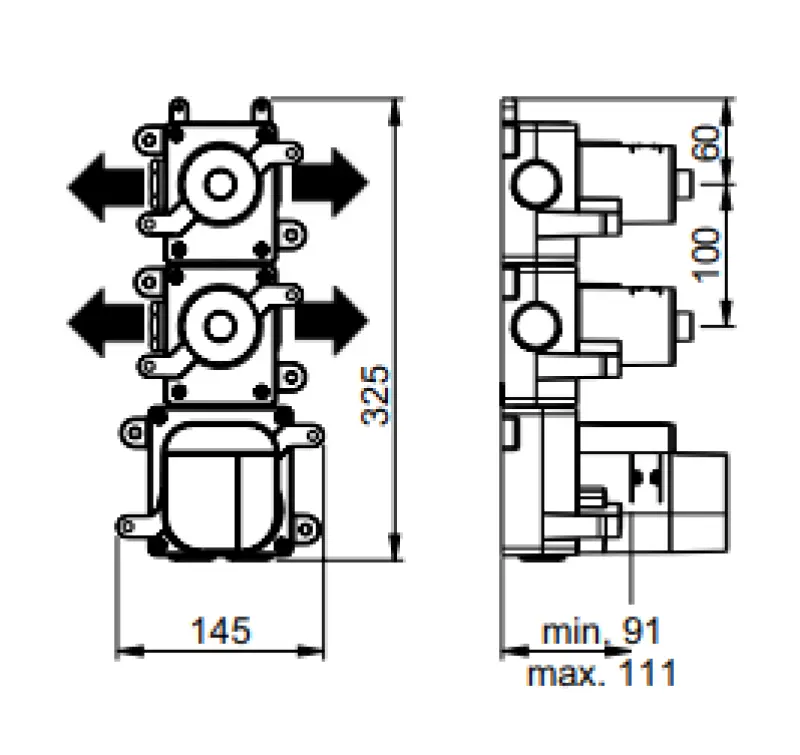SB 316 AESTHETICS Rund Indbygningstermostat med 4 udgange/ 2x stop-omskifterventil PVD gun metal børstet 1208954959