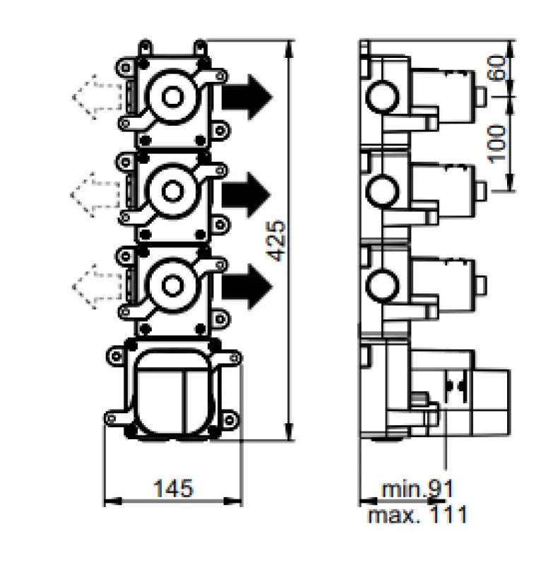 SB 316 ÆSTETIK Rund Indbygget termostatbatteri med 3 udgange/ 3x stopventil PVD børstet guld 1208954966
