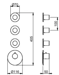 SB AESTHETICS Rund Indbygningstermostat med 3 udgange/3x stopventil krom 1208954968
