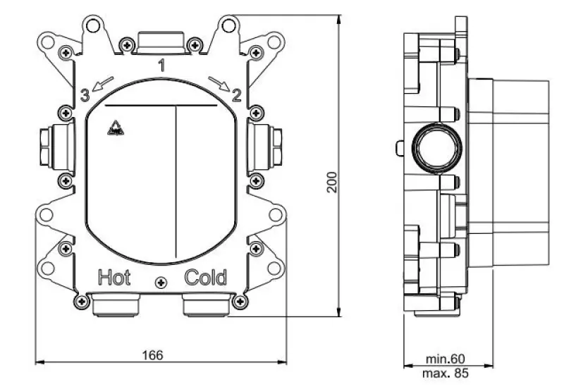 SB Push Round indbygget termostatarmatur med trykknap, 3-vejs omskifter og volumenregulator mat sort 1208955077