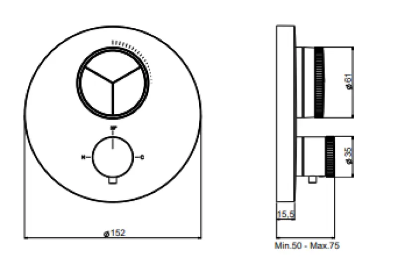 SB Push Round indbygget termostatventil med trykknap, 3-vejs omskifter og volumenregulator mat hvid 1208955118